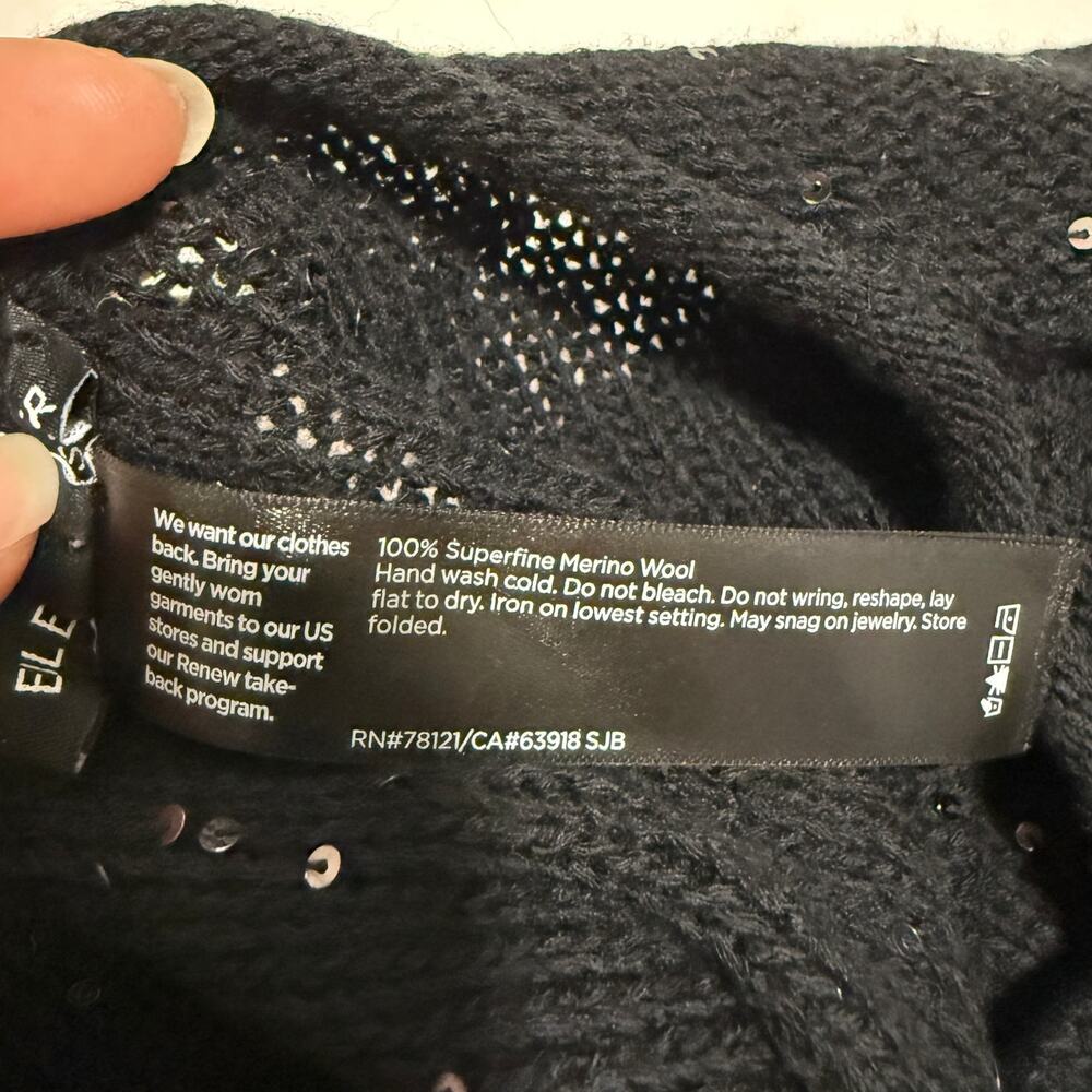 Eileen Fisher Oversized Knit Merino Wool Blouse S/M Black Sequin Holiday Party - Picture 6 of 12